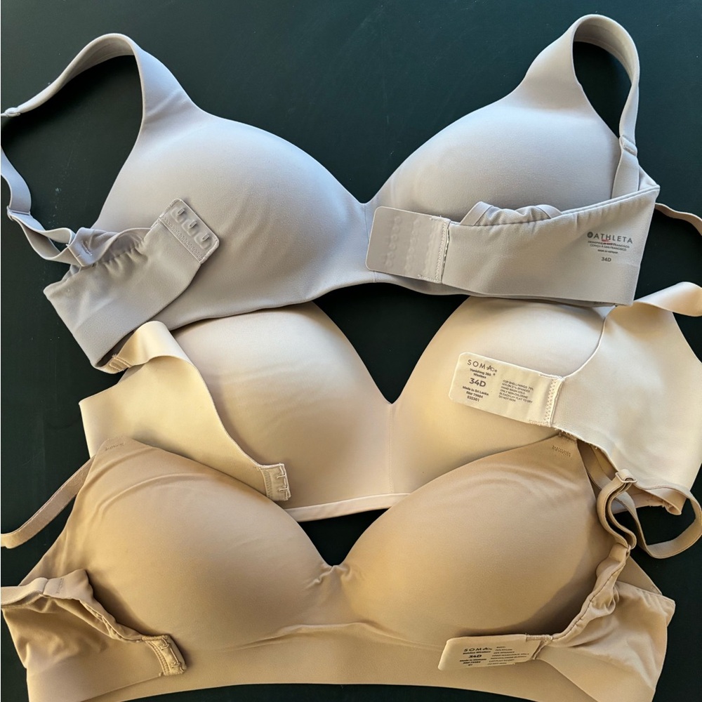 Set of 3 wireless T-shirt bras, all 3 are sized 34D